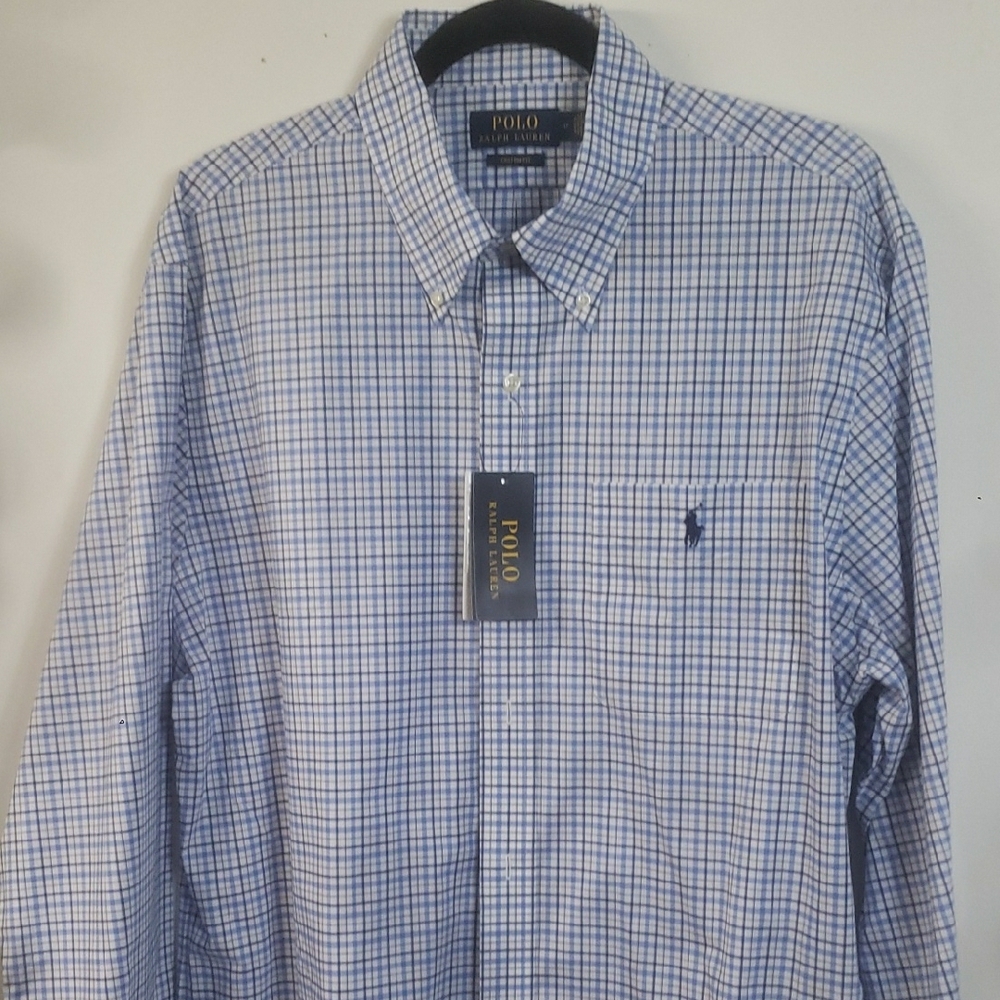 Polo by Ralph Lauren Men's Checkered Shirt in Blue and White NEW